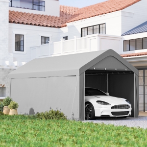 Outsunny Carport, 10 x 20 ft Portable Garage with 2 Roll-Up Doors and Removable Sidewalls for Car, Truck, Boat, Light Grey