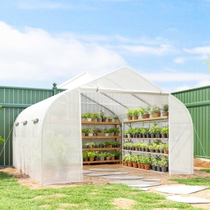 Outsunny 15'x10'x7' Greenhouse Gardening Planting Shed White