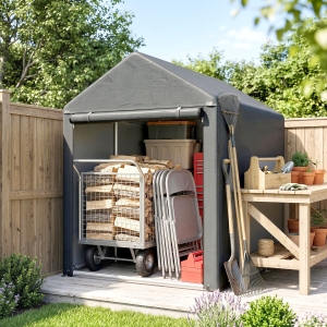 Outsunny 4 x 6ft Outdoor Storage Shed Tent, Portable Shed with Roll-up Door for Motorcycle, Bike, Garden Tools