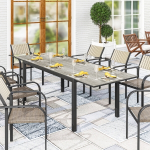 Outsunny 63"-94.5" Extendable Patio Dining Table for 6-8 Person, Outdoor Dining Table with Aluminium Edging, Steel Frame, Grey