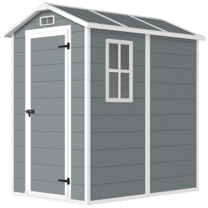 Outsunny 6' x 4' Outdoor Storage Shed, Plastic Shed with Floor, Window, Lockable Door and Vents for Outdoor Patio Storage, Gray