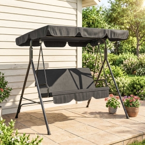 Outsunny 3-Seater Outdoor Porch Swing with Adjustable Canopy, Patio Swing Chair for Garden, Poolside, Backyard, Black
