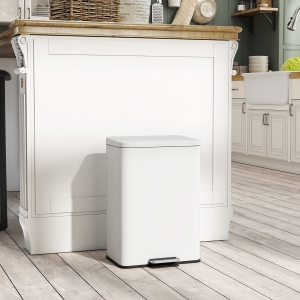 HOMCOM Garbage Bin, Soft-Close Trash Can with Foot Pedal, 5 Gallon (20 L) Garbage Can with Removable Inner Bucket, Cream White