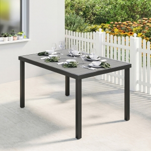 Outsunny Rectangular Patio Table for 6, Outdoor Dining Table with Wood-Plastic Composite Top and Steel Frame for Garden, Grey