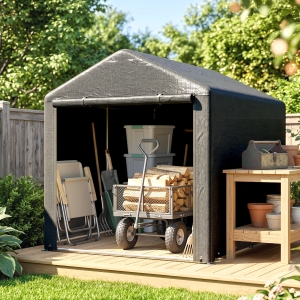 Outsunny Portable Bicycle Shed with Galvanised Steel Frame and Large Door, Waterproof Outdoor Shed for Garden Tools, Dark Grey