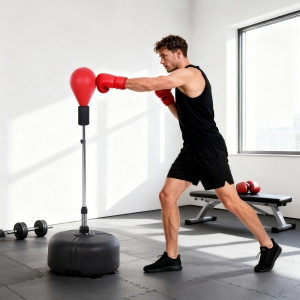 Soozier Adjustable Height Free Standing Boxing Bag Set with 6 Suction Cups and Boxing Gloves, for Exercise Training