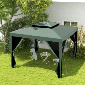 Outsunny 10' x 10' Outdoor Canopy Tent Party Tent with Mesh Netting and Double Tier Roof for Backyard, Garden, Patio, Green