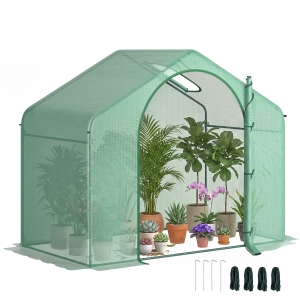 Outsunny 6' x 3' x 5' Portable Walk-in Greenhouse, PE Cover, Steel Frame Garden Hot House, Zipper Door, Top Vent for Flowers, Vegetables, Saplings, Tropical Plants, Green