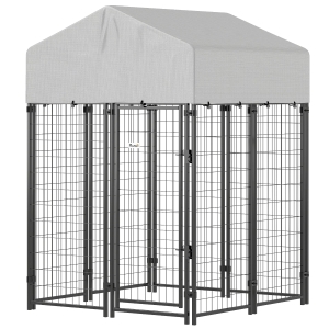 PawHut Outdoor Dog Kennel with Roof, 4' x 4' x 6' Heavy Duty Welded Wire Dog Playpen Enclosure with Escape-proof Lock