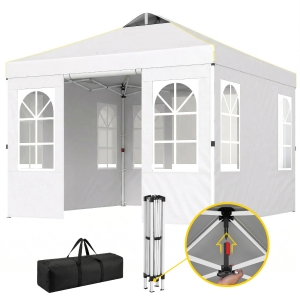 Outsunny 9.6 x 9.6 ft Pop Up Canopy Tent with Sidewalls, One Push Setup, UPF50+ Portable Instant Canopy Shelter, White