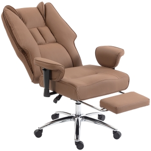 HOMCOM Ergonomic Office Chair, High Back Reclining Desk Chair with Adjustable Armrests, Pet Friendly Faux Leather, Brown