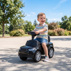 Qaba Licensed Land Rover Ride on Push Car with Anti-Tip Device, Under-Seat Storage, Horn, Engine Sounds for 18-36 M, Black