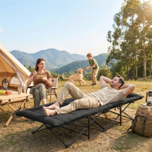 Outsunny Camping Cot for Adults with Padded Cushion, 31.5" Wide Folding Bed with Carry Bag and Non-Slip Feet, Black