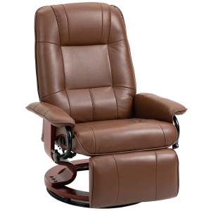 HOMCOM Air Leather Manual Recliner, Adjustable Swivel Lounge Chair with Footrest, Armrest and Wrapped Wood Base, Brown
