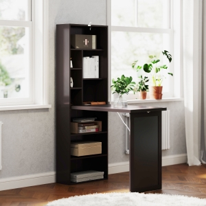 HOMCOM Fold-out Convertible Office Desk, Wall Mount Computer Desk with Blackboard and Side Shelf, Brown
