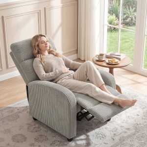 HOMCOM Corduroy Home Theater Seating, Push Back Recliner Chair with Padded Seat for Living Room, Grey