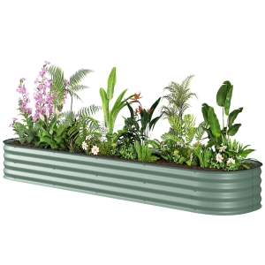 Outsunny 7.9' x 2' x 1' Galvanized Raised Garden Bed Kit, Metal Planter Box with Safety Edging, Green