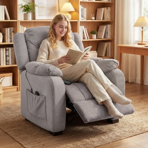 HOMCOM Massage Recliner Chair with Quiet Brushless Motor Pet-Friendly Fabric Power Recliner with 2 Memory Positions Brown