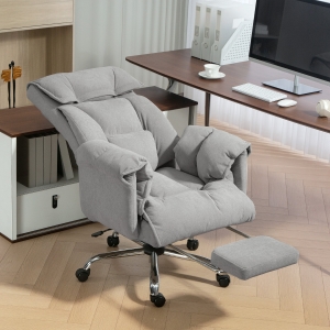 HOMCOM High Back Office Chair, Reclining Desk Chair with Footrest, Swivel Base, Rolling Wheels, Light Grey