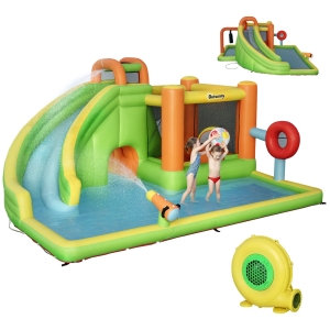 Outsunny 7-in-1 Inflatable Water Slide, Kids Castle Bounce House Includes Slide, Boxing Post, Tunnel  Repair Patches