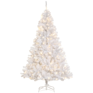 HOMCOM 6 FT Tall PreLit Artificial Christmas Tree with Realistic Branches, 250 Warm White LED Lights and 1000 Tips, White