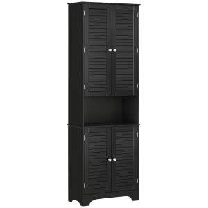 HOMCOM Tall Narrow Bathroom Storage Cabinet with Doors and Shelf Adjustability, Black