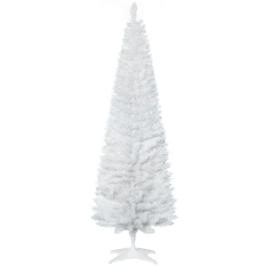HOMCOM 6ft Unlit Pencil Artificial Christmas Tree with Realistic Branches and 390 Tips, Plastic Base, White