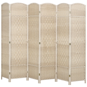 HOMCOM Folding Room Divider Screen 6 Panel 6' Tall Privacy Screen Freestanding Wood Partition for Home Office, Washed Oak