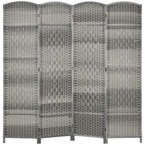 HOMCOM Folding Room Divider Screen 4 Panel 6' Tall Privacy Screen Freestanding Wood Partition for Home Office, Mixed Gray