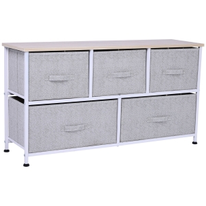 HOMCOM 40" L 5 Drawer Horizontal Storage Cube Dresser Unit Bedroom Organizer Living Room Shelf Tower with Fabric Bins, Light Gray
