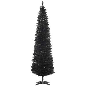 HOMCOM 7ft Unlit Pencil Artificial Christmas Tree with Realistic Branches and 499 Tips, Plastic Base, Black
