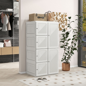 HOMCOM Portable Wardrobe, Foldable Storage Organzier with 8 Compartments, Magnet Doors, White