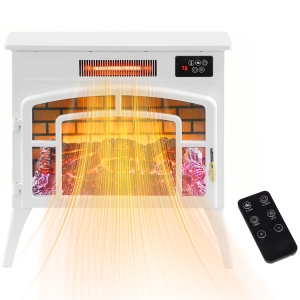 HOMCOM Electric Fireplace Stove, Infrared Fireplace Heater with Realistic Flame & Adjustable Temperature, 1500W, White