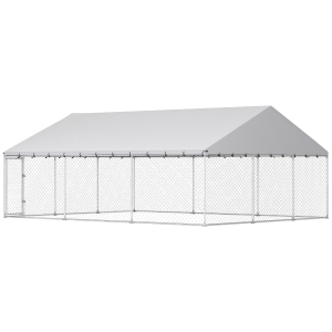PawHut Heavy Duty Outdoor Dog Kennel with Waterproof Roof, 2 Secure Latches, Chain Link Dog Run for Backyard, 20' x 15' x 8'