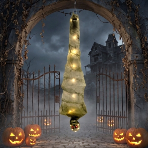 HOMCOM 6FT Life Size Halloween Hanging Mummy, Upside Down Cocoon Dead Body Decoration with Sound Touch Activated