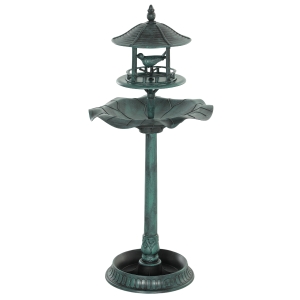 Outsunny 3 in 1 Garden Bird Bath Bowl Pedestal with Bird Feeder, Large Water Basin, Underneath Flower Planter, Green
