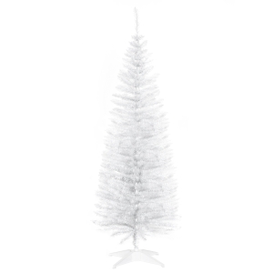 HOMCOM 5' Artificial Pencil Christmas Tree, Slim Xmas Tree with 294 Realistic Branch Tips and Plastic Stand, White