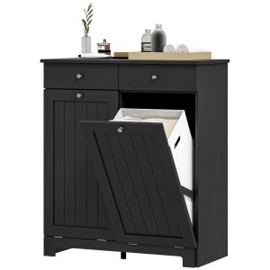 HOMCOM Laundry Hamper Cabinet, Laundry Cabinet with 2 Tilt Out Laundry Baskets and 2 Drawers, Black