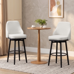 HOMCOM Bar Height Bar Stools Set of 2, Modern 360° Swivel Kitchen Chairs with Steel Legs and Footrest, 29.5 Inch Seat Height Upholstered Barstools for Kitchen Island, Cream White