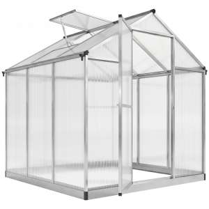 Outsunny 8' L x 6' W Walk-In Polycarbonate Greenhouse with Roof Vent for Ventilation & Rain Gutter for Winter