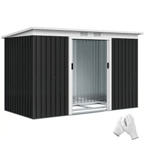 Outsunny 9' x 4' Metal Outdoor Storage Shed, Tool House with Double Lockable Doors for Backyard, Patio, Lawn, Garage, Dark Gray