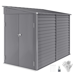 Outsunny 4.6' x 9' Outdoor Storage Shed, Lean to Metal Shed with Foundation Kit, Lockable Doors and Gloves for Patio, Lawn, Gray