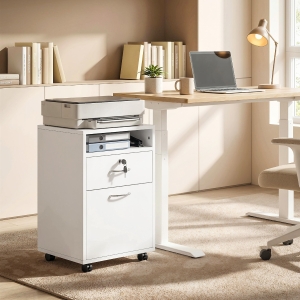 HOMCOM 24" Vertical Filing Cabinet with Lockable Drawer, Mobile File Cabinet with 2 Keys, Wheels for Home Office, White