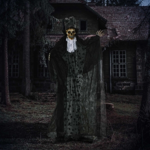 Outsunny 6FT Life Size Halloween Animatronics, Animated Grim Reaper Groom with Sound Motion Activated & Light Up Eyes