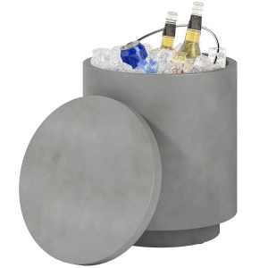 Outsunny 2.6 Gal Outdoor Side Table, 3-In-1 Concrete Cooler Bar Table with Storage, Removable Ice Bucket and Lid, Gray