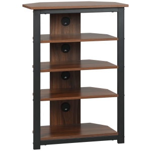 HOMCOM Media Stand with 4-Tier Audio Rack AV Media Corner Shelf with Cable Management, Brown