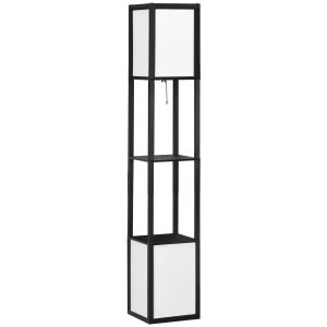HOMCOM Modern Shelf Floor Lamp with Dual Ambient Light, Standing Lamp Living Room, Bedroom, 10.25"x10.25"x61.5", Black