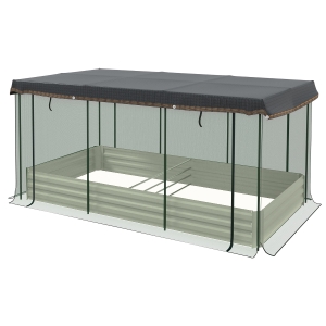 Outsunny Galvanized Steel Planter Box with Crop Cage and Shade Cloth, Raised Garden Bed for Flowers, Veggies and Herbs, Beige