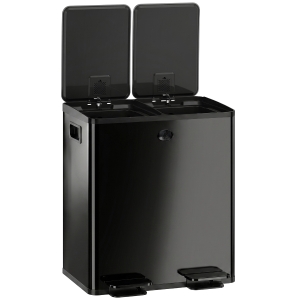 HOMCOM Trash Can, 2 x 5 Gallon Stainless Steel Garbage Can with Soft Close, Stay-Open Lid, Pedals, Inner Buckets, Black