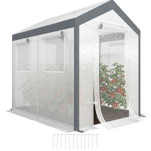Outsunny Outdoor Walk-In Tunnel Greenhouse with Roll-up Windows, Zippered Mesh Door, & Weather Cover,  8' x 6' x 7.4'